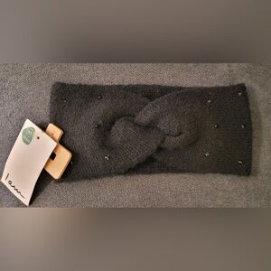 I Am brand Black Knit Twist-Front Headband with Sparkly Bead Accents
